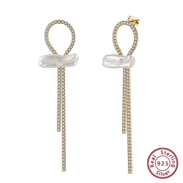 925 boucles d'oreilles pendantes à nœud papillon en argent sterling avec perle naturelle