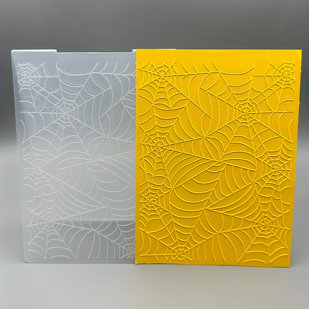 TEMU Web Embossing Folder - 3d Raised Design For Crafts, Scrapbooking, Diy Cards & Gift Tags - Durable Plastic Crafting Tool For Halloween, Themed