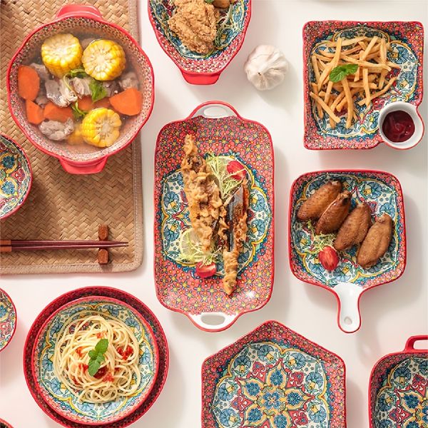 2 Piece 12.6&quot; Ceramic Serving Plates with Floral Designs Perfect for Salads Fruits and More Kitchen and Dining Room Decor ph430