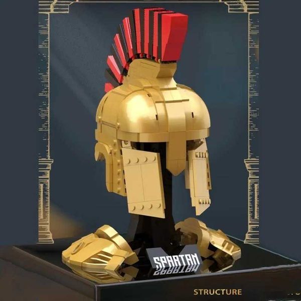 591PCS Spartan Helmet Building Blocks Ancient Greek Heavy Infantry Decorative Helmet Model Bricks Desktop Display Kid Toys Gifts C250118
