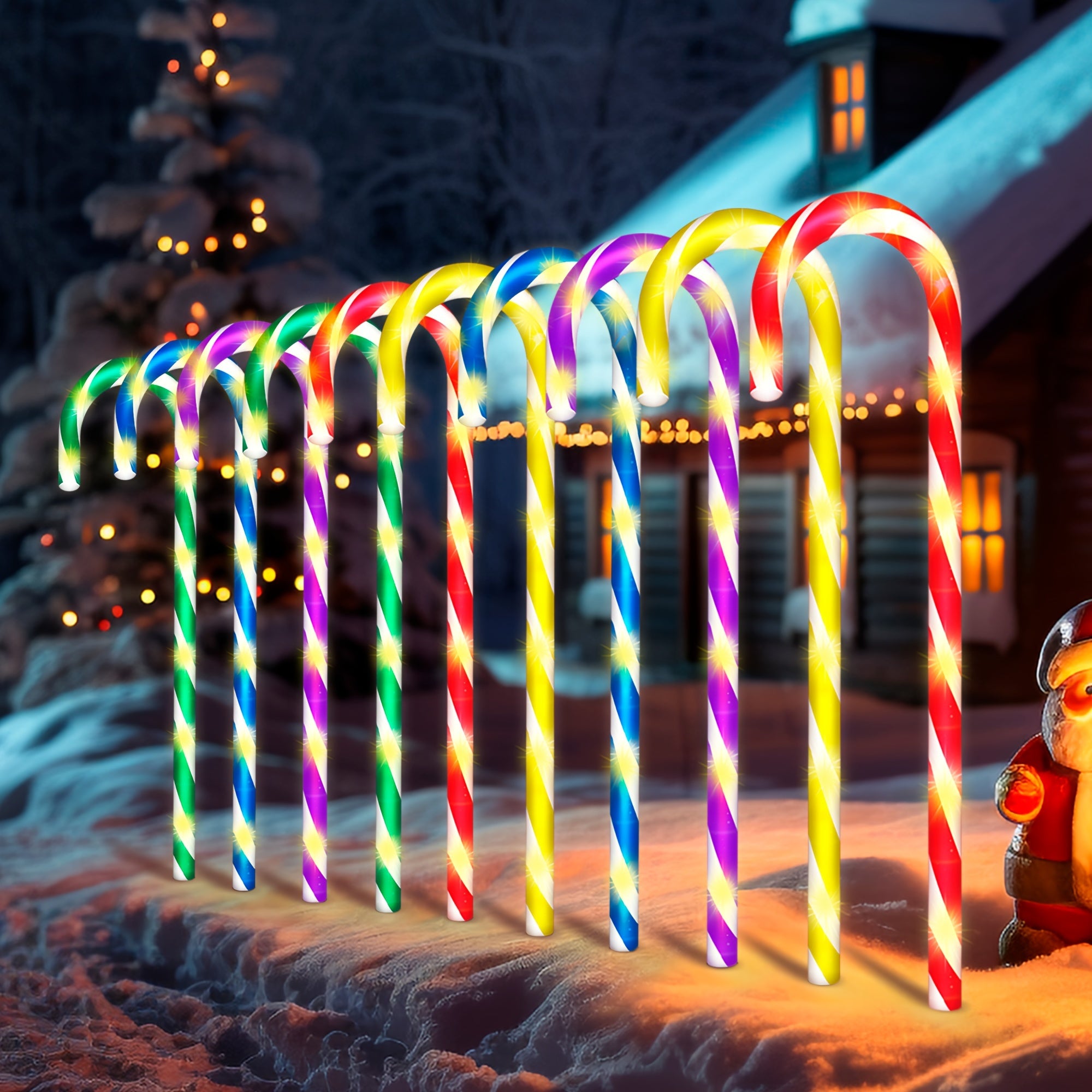 TEMU 8 Mode Flashing 21inch 10pk Christmas Candy Cane Lights Light Up Flashing Candy Cane Pathway Marker Outdoor Indoor Christmas Lighting Decoration