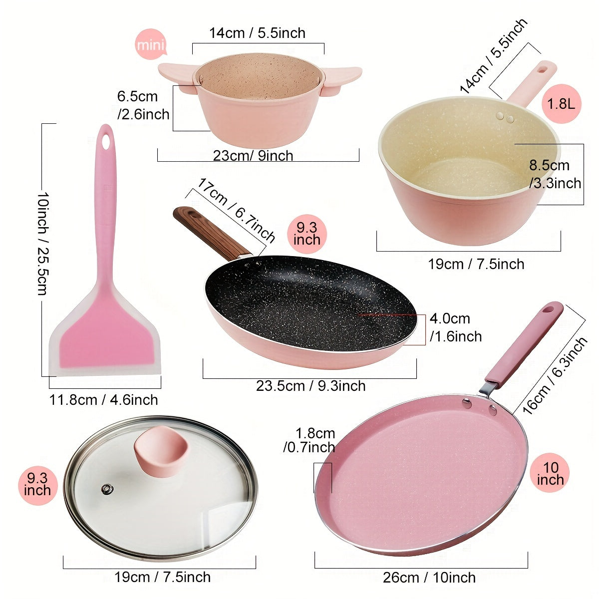 TEMU Pink 6-piece Cookware Set Easy-to-clean Cookware Set With And Pan For Needs