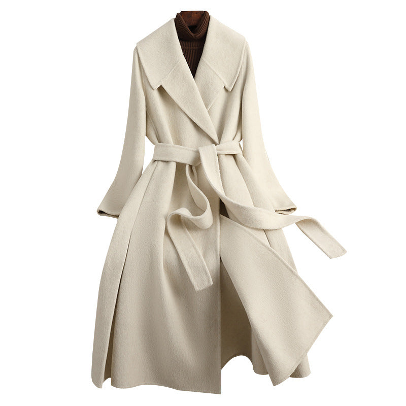D3077 Double-faced cashmere coat for women, mid-length, over-knee, 2024 autumn and winter new candy-colored woolen coat