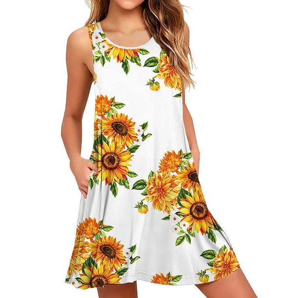 New Womens Dresses Summer Casual Sveless Skirts Suower Printed Round Neck Large Size Vest Dress Haii Beach SundressesXJ2500207
