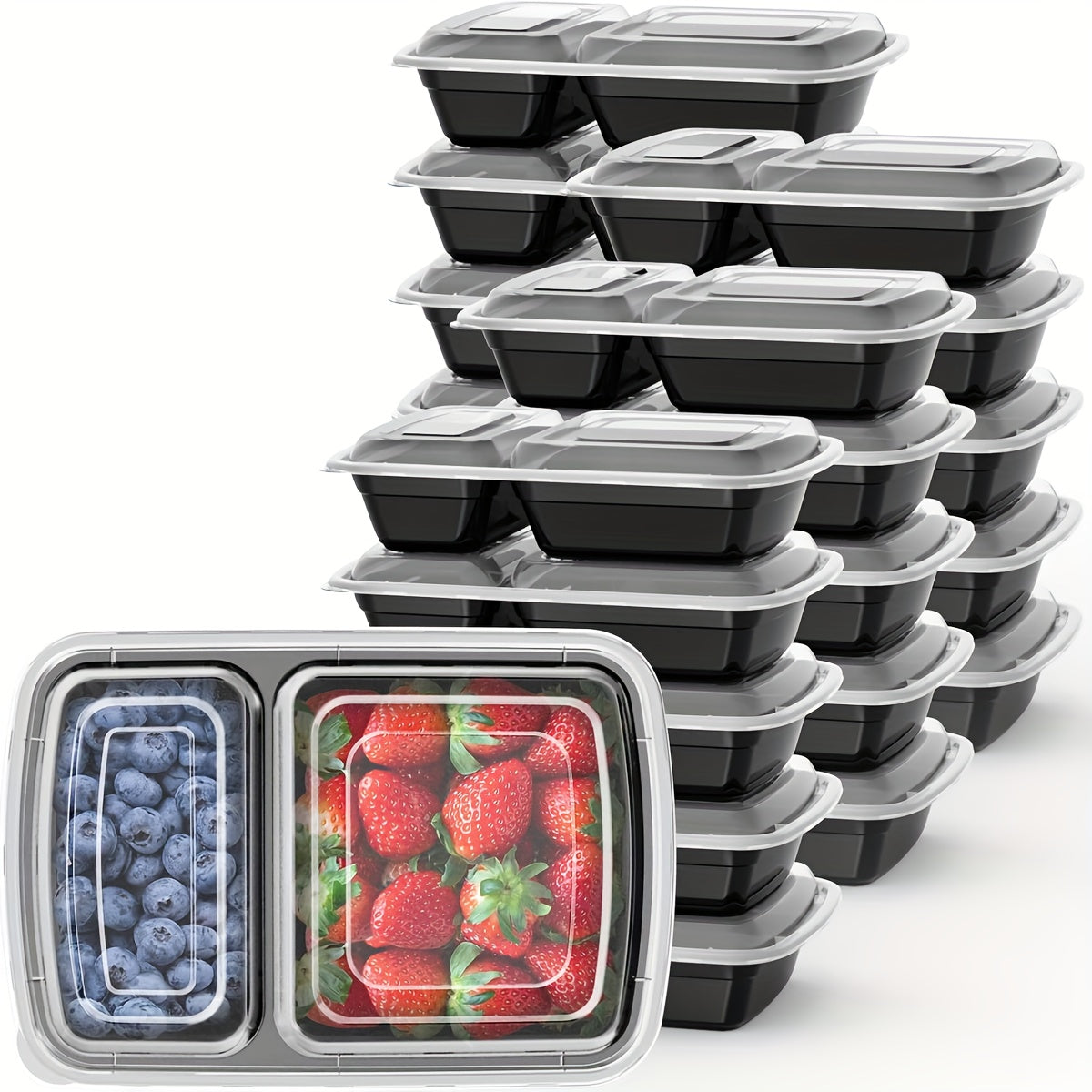 TEMU 32oz Meal Prep Container With Leakproof Lid - 2-compartment Food Storage, Microwave, Freezer & Dishwasher Safe - Stackable, Space-saving Design