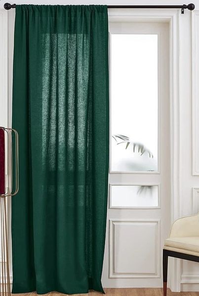 Dark Green 100 Pure Linen Curtains | Cotton Mix Two Panels Sheer Curtains 241224