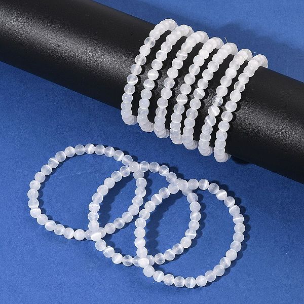 Natürliches Selenit-Stretcharmband mit runden Perlen