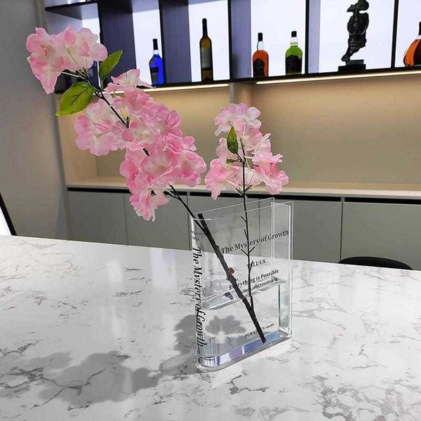 Vases Transparent Book Shape Flower Vase Acrylic Decorative Vase Floral Plant Container Jar Desktop Living Room Decor Wedding Gift Y23