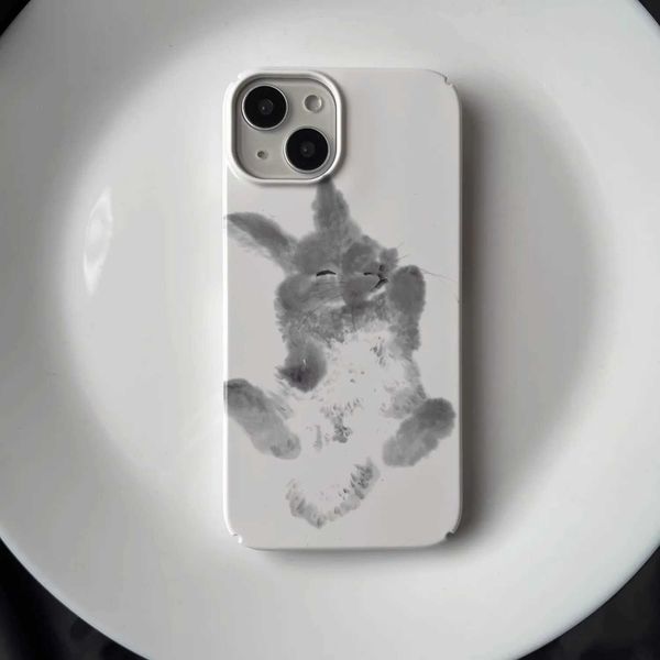 Ink and Wash Painting Rabbit Phone Case for iPhone 16 15 14 13 12 11 Pro Max XS XR XSMax 6 7 8 Plus Glossy HD Hard PC Cover M240914