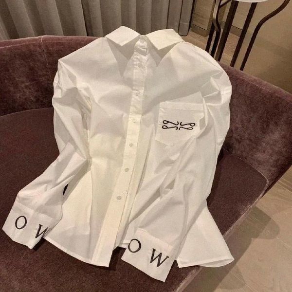 Designer Womens loose Blouses Long Shirts Silk and satin Classic Summer New paris T-Shirt Casual Long Sleeve Tops Femme Pocket Letter Embroi