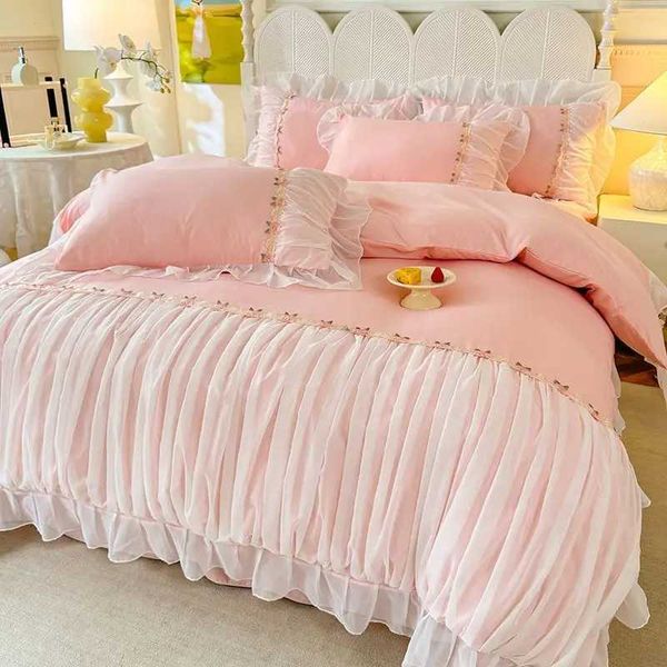 Light Luxury French Four-piece Bedding Set Washed Cotton High-grade Fairy Bed Cover Bed Solid Color Bed Sheet Quilt CoverXJ241015