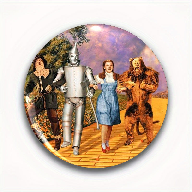 TEMU 1pc Vintage Round Pin Badge - Colorful Characters With Lion, , Dorothy & Design - Durable Plastic & Metal Fashion Accessory For Backpacks, Hats,