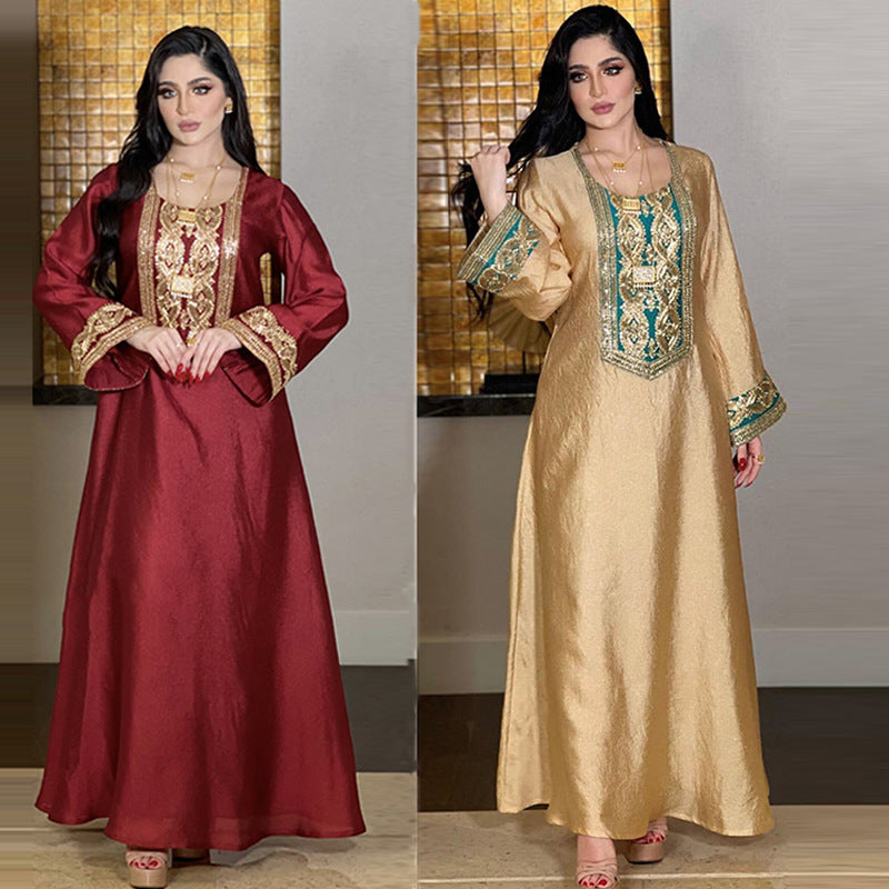 2023 Ethnic Clothing Abaya ramadan gold embroidered sequins Middle East Muslim robe dress womens clothes