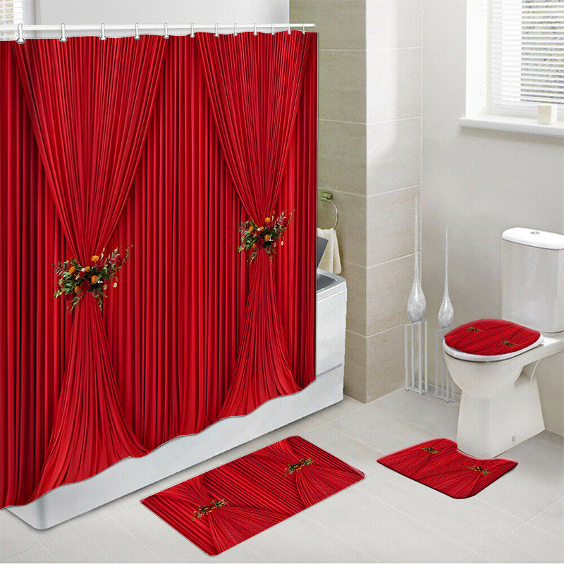 TEMU 1pc-4pcs Bathroom Shower Curtain Set Includes 12 Hooks, Toilet Seat Cushion Carpet, 2 Bath Towels, Quick-absorbent Face Towels, Kitchen Cloth,