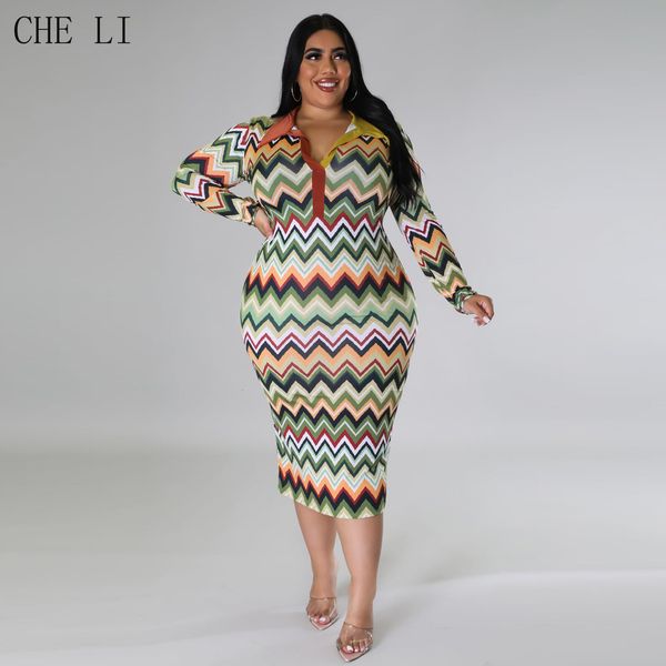 Plus size Dresses Plus Size Casual Knitting Dress Women&#039;s Temperament Tight Bag Hip Long Sleeve Dressess Vintage Printing Lapel Knit Wo