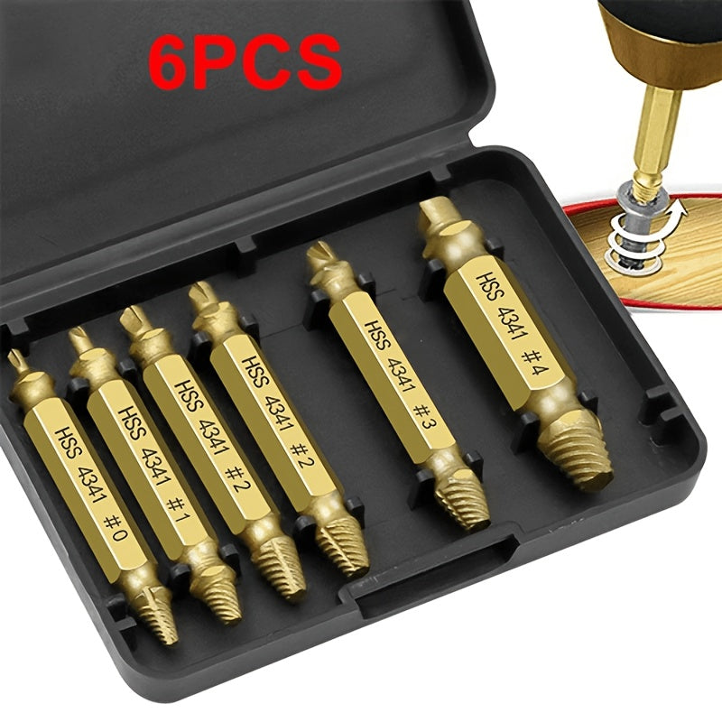 TEMU 6pcs Damaged Screw Extractor Bit Set With Tool Box, Hss Screw Extractor, Hand Tool Accessories