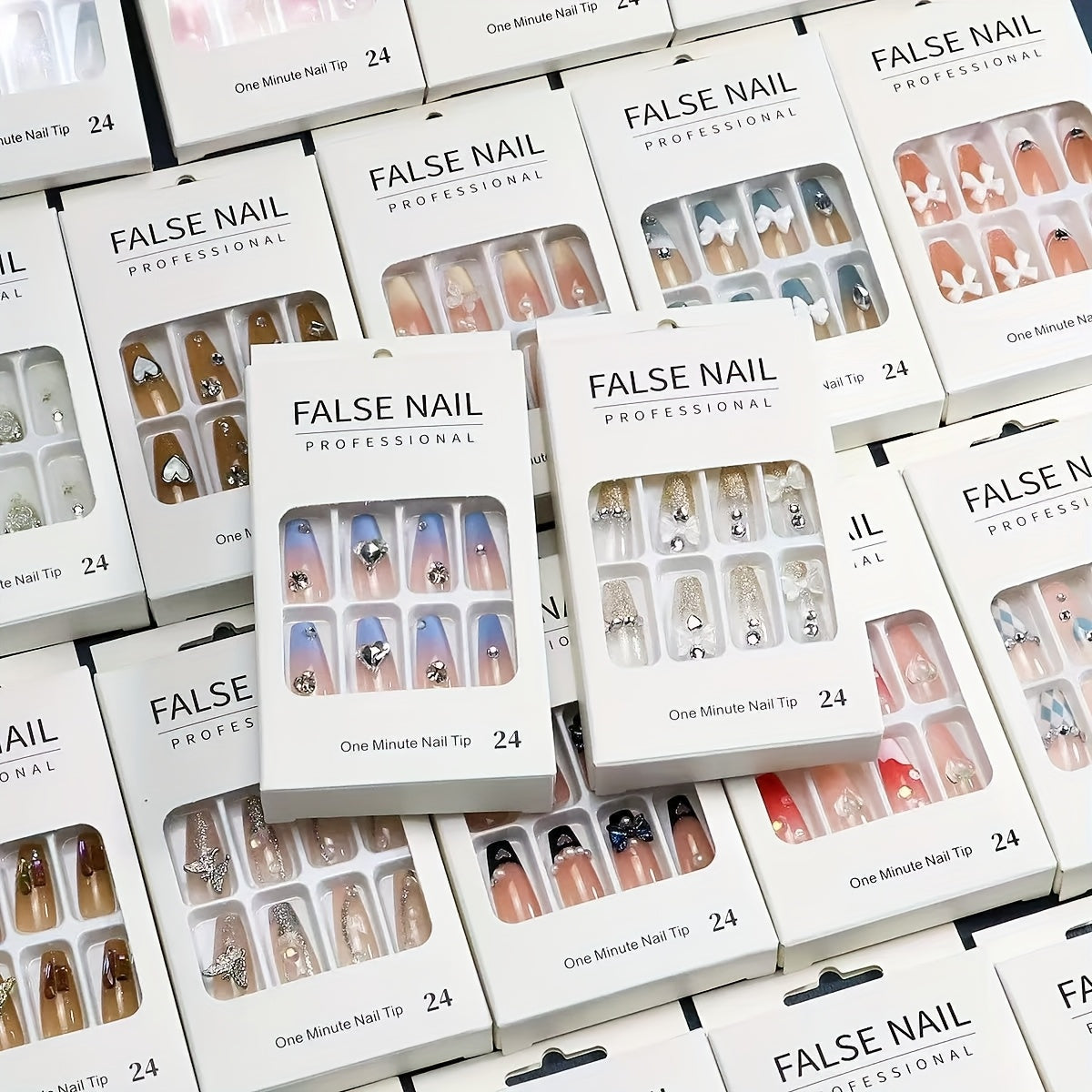 TEMU 24pcs- 1pack Random Press On Nails Stylish Almond Shape Mixed Color Glossy Finish Middle Length Ideal For Women And S Nail Art Essentials Look