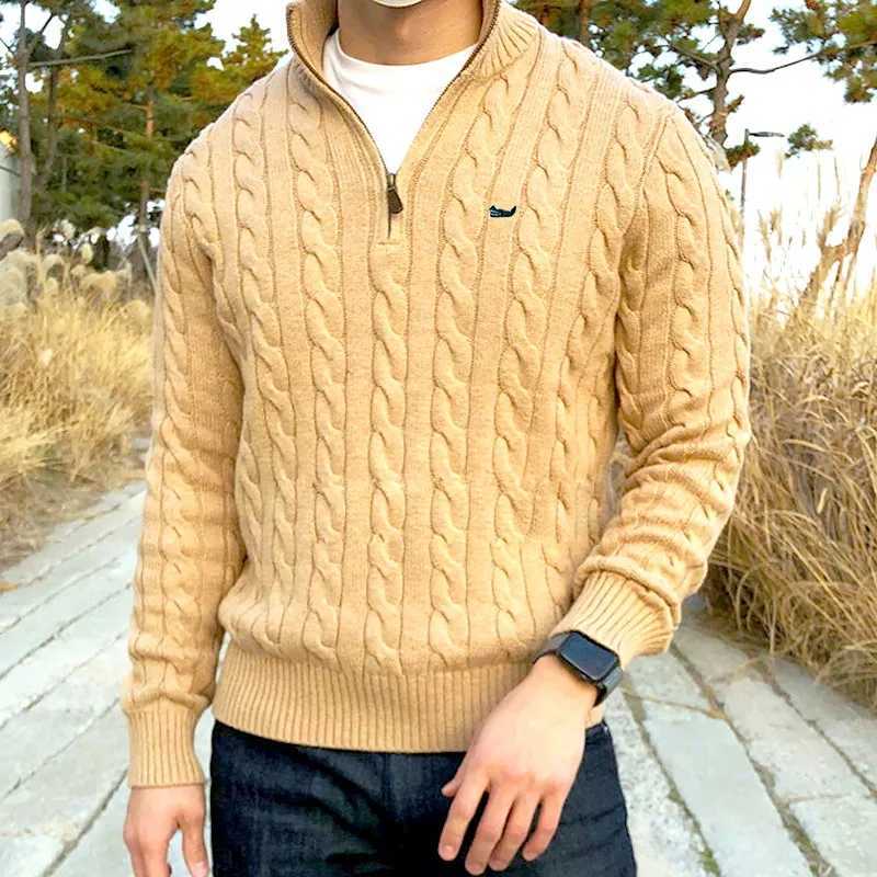 Autumn and Winter Brand 100% Cotton Lanhua Sweater Mens Casual Stand Collar Half Zipper Knitted Coat Set 8509 W240909