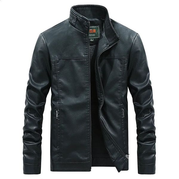 Autumn Mens Leather Clothing Solid Color Loose Casual Business Office Stand Collar Coat Mens Thickened Leather Jacket 240822
