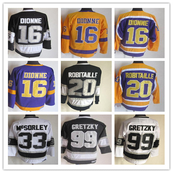 Wayne Gretzky LA CCM Vintage Hockey Jerseys 33 Marty McSorley 20 Luc Robitaille 16 Marcel Dionne Stitched Retro Uniforms Black White Yellow Purple A