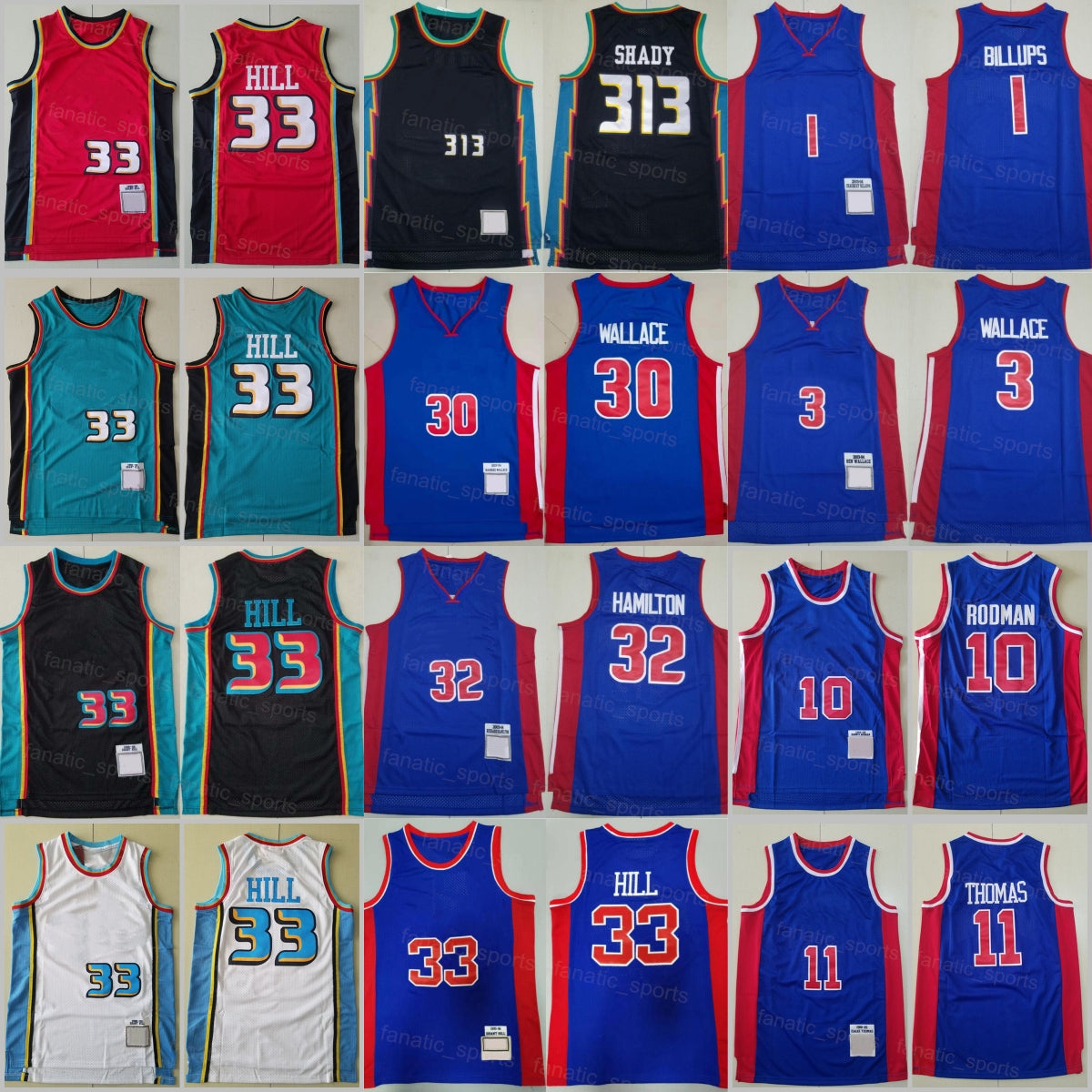 Vintage Basketball Retro Ben Wallace Jerseys 30 Grant Hill 33 Isiah Thomas 11 Dennis Rodman 10 Chauncey Billups 1 Richard Hamilton 32 Stitched Throw