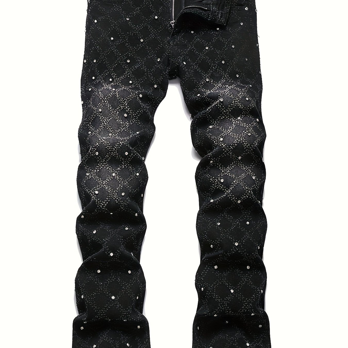 TEMU Y2k Men' -embellished Stretch Slim-fit Jeans For Style Hip-hop Skateboarding, Machine Washable - Wear