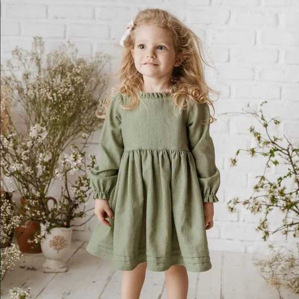 Baby girl dress toddler cotton linen girls dress child clothing cfy soft long sle plover dress Y250206