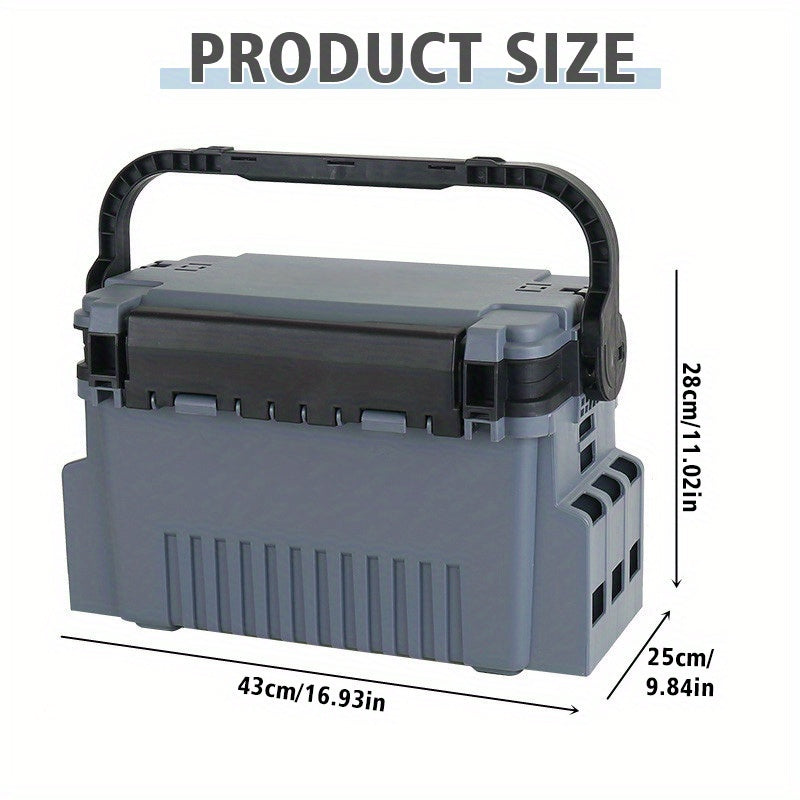 TEMU Multifunction Fishing Tackle Box, Extra Large Gray Black, Rod Holder Tube Cup Rack, Thickened Seat Design, Multi Layer Rock Fishing Equipment