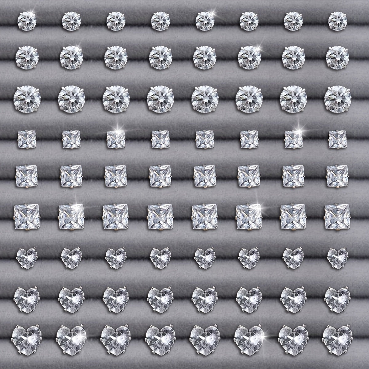 TEMU 72pcs Women' Cubic Synthetic Earrings Set - Geometric Heart & Round Studs, -like For Casual Attire, Parties, Weddings, Birthdays - Affordable