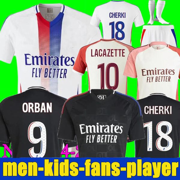 24 25 Maillot de foot DEMBELE Soccer JerseyS Lyonnais CAQUERET OL AOUAR BARCOLA CASTELLO JR Fans Player football shirts man lyon kids kit 20