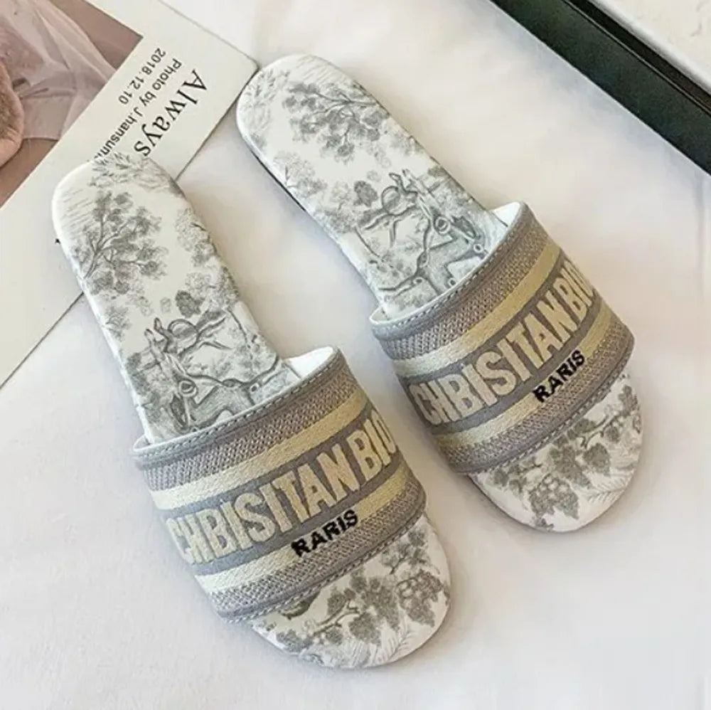 Women Sandals Designer Slippers Fashion Luxury Slide Letter Slide Rubber Leather Flat Shoes Summer Beach Bath Slippers Brown Fashion Classic Retro