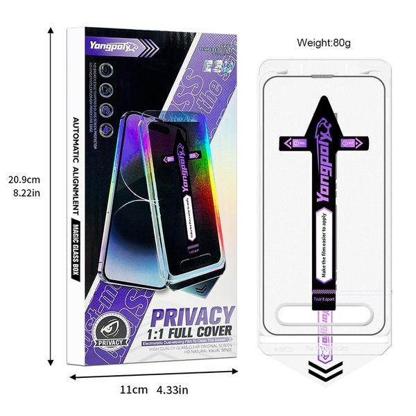 MAGIC 2 Pack for iPhone 16 Pro Max 14Plus 13Pro 12 11 Xr Xsmax 15Plus X Privacy Glass Screen Protector Auto Dust-Elimination Installation Bu