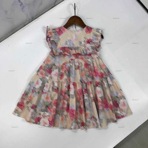 Luxury baby skirt summer Princess dress Size 90-140 CM kids designer clothes Flower pattern printing girls partydress