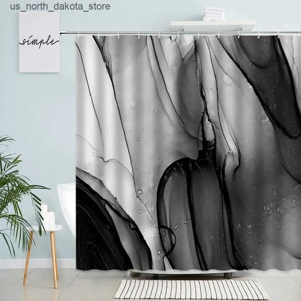 Abstract Marble Shower Creative Geometric Black Line Grey Ombre Curtains Modern Printed Fabric Home Bathroom Decoration Set J241205