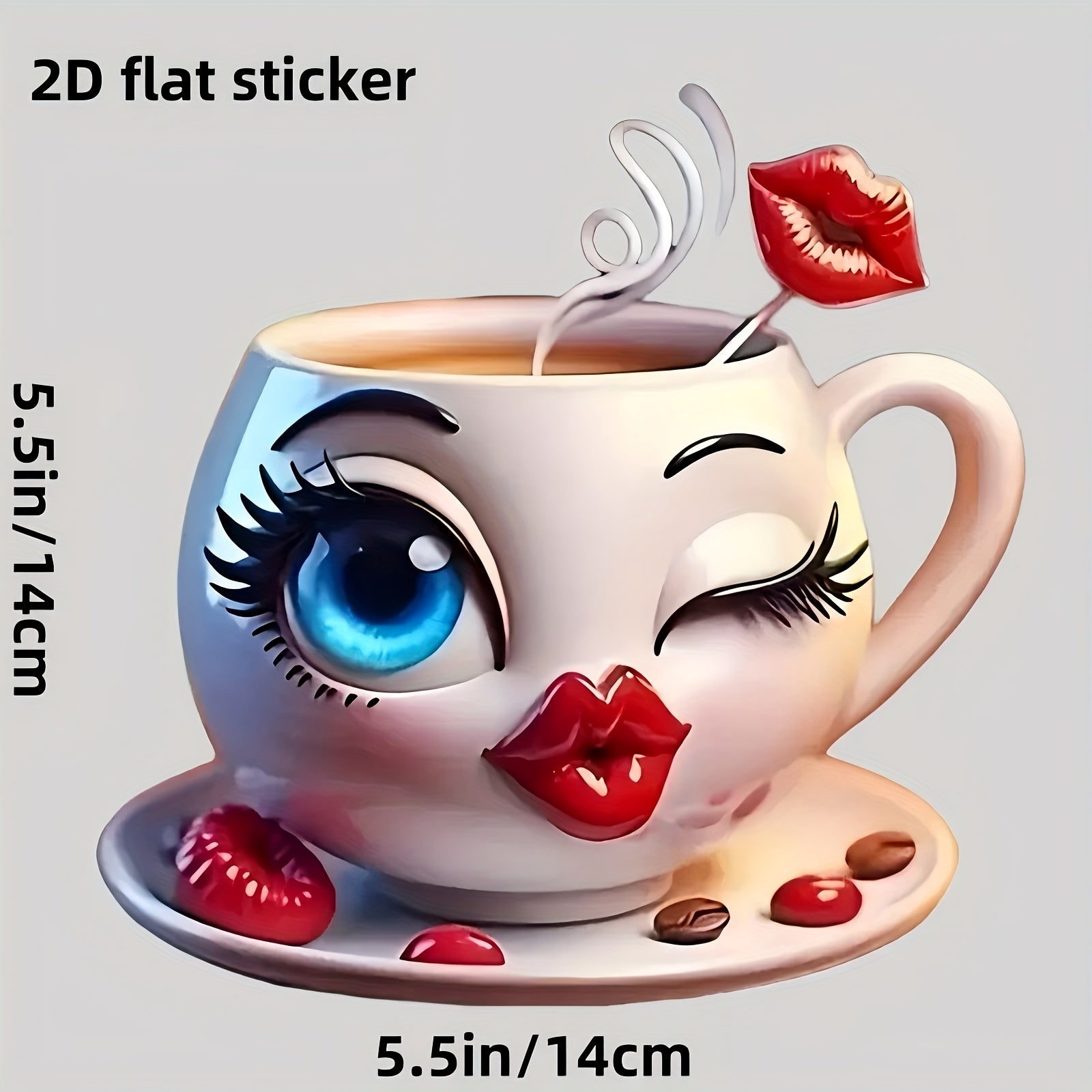 TEMU 2d Flat Sticker [adorable Accessory] Cute Girl Coffee Vinyl Decal - Waterproof Self-adhesive Sticker With Lips & , Cars, Laptops, Trucks,