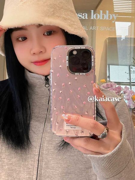 Designer Phone Case Luxury pink flower glitter laser phone case suitable for iPhone 16 Pro Max 15 14 13 12 Pro Max shock-absorbing lens prot