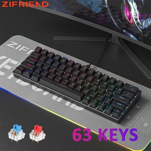 Keyboards ZIFRIEND Black Mini Mechanical Keyboard 3 Pins Hot Swappable RGB 60% Keyboard Red Switch Blue Switch S2410261