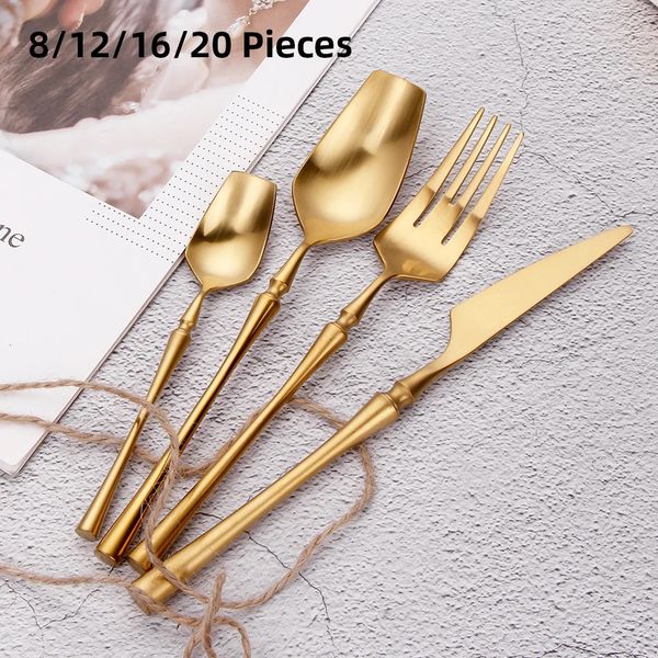 8121620 Pieces Knife Spoon Fork Gold Cutlery Set Stainless Steel Tableware Sliver Dinnerware Kitchen Utensils Flatware 240808