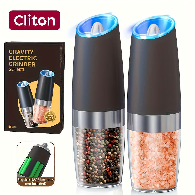 TEMU 1pc-2pcs Electric Salt And Pepper Grinder Set With Led Lights - Large Capacity, Gravity-driven Mechanism, Options (red-)