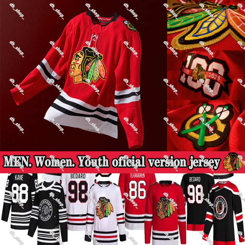 #98 ConnorS Bedard chicago hockey jersey blackhawksS jersey #55 Artyom Levshunov Frank Nazar Spencer Knight Teuvo Teravainen Alex Vlasic jerseys