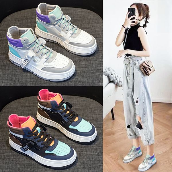 Versão coreana Internet Celebrity High Top Shoes para crianças 2024 Novo outono e inverno Sapatos de tábua casual versátil Sapatos brancos p