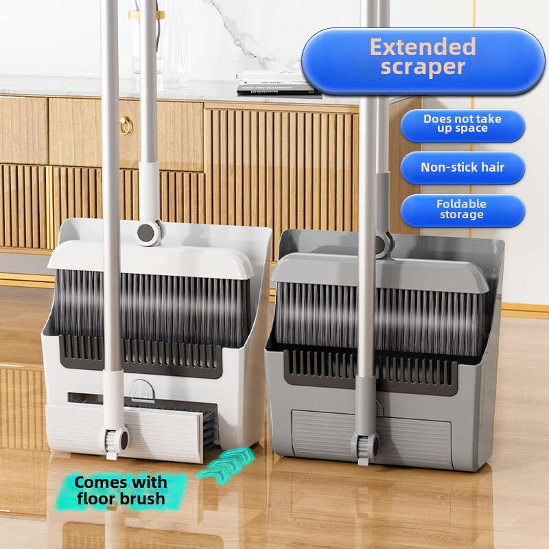 3-4-piece set, extended broom dustpan floor brush three-in-one combination set, silicone wiper is suitable for various household cleaning and hygien