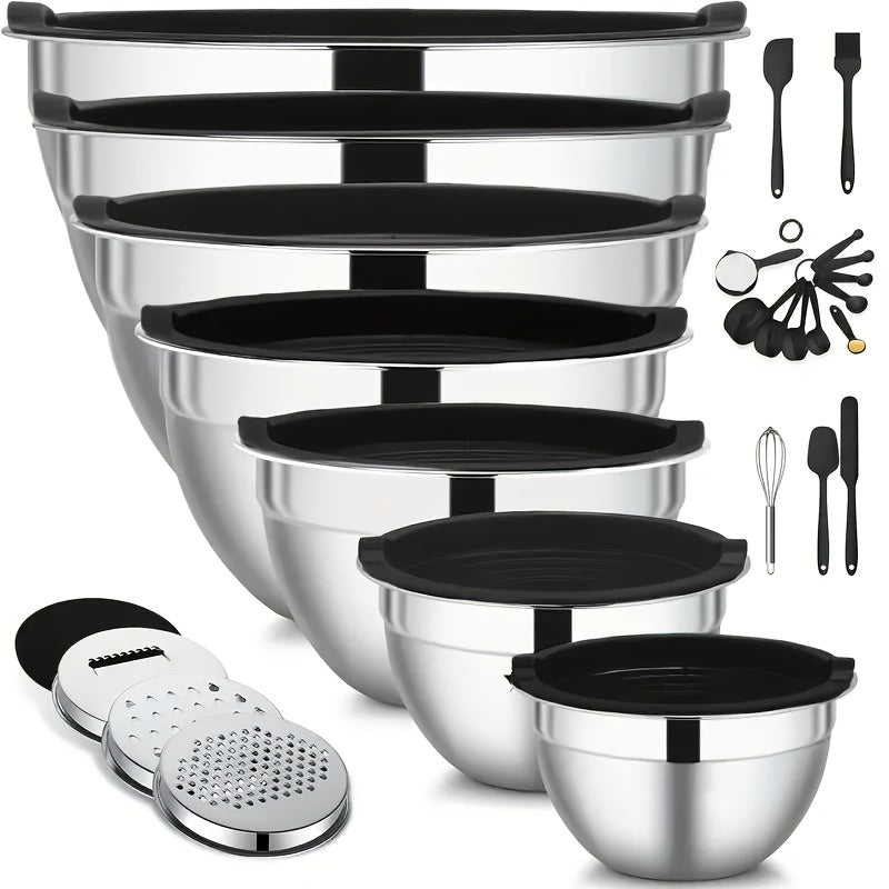 TEMU 26pcs Mixing Bowls With Lids Set, Stainless Steel Mixing Bowls, Mixing Bowls With Sealed Lids For Cooking, Baking, Serving, Storage, For Home