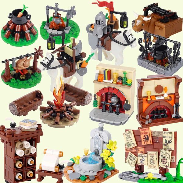 Medieval City Building Blocks MOC Kitchen House Furniture Bedroom Dining Room Soldier Figures Helmet Assembly Bricks ToysC250120C250212