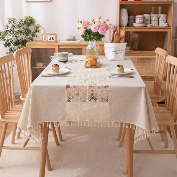 Rectangle Retro Tablecloths Fabric Farmhouse Tassel Table Cloth Dust-Proof Cover Kitchen Dinning Tabletop Home Decorations Party Y250207