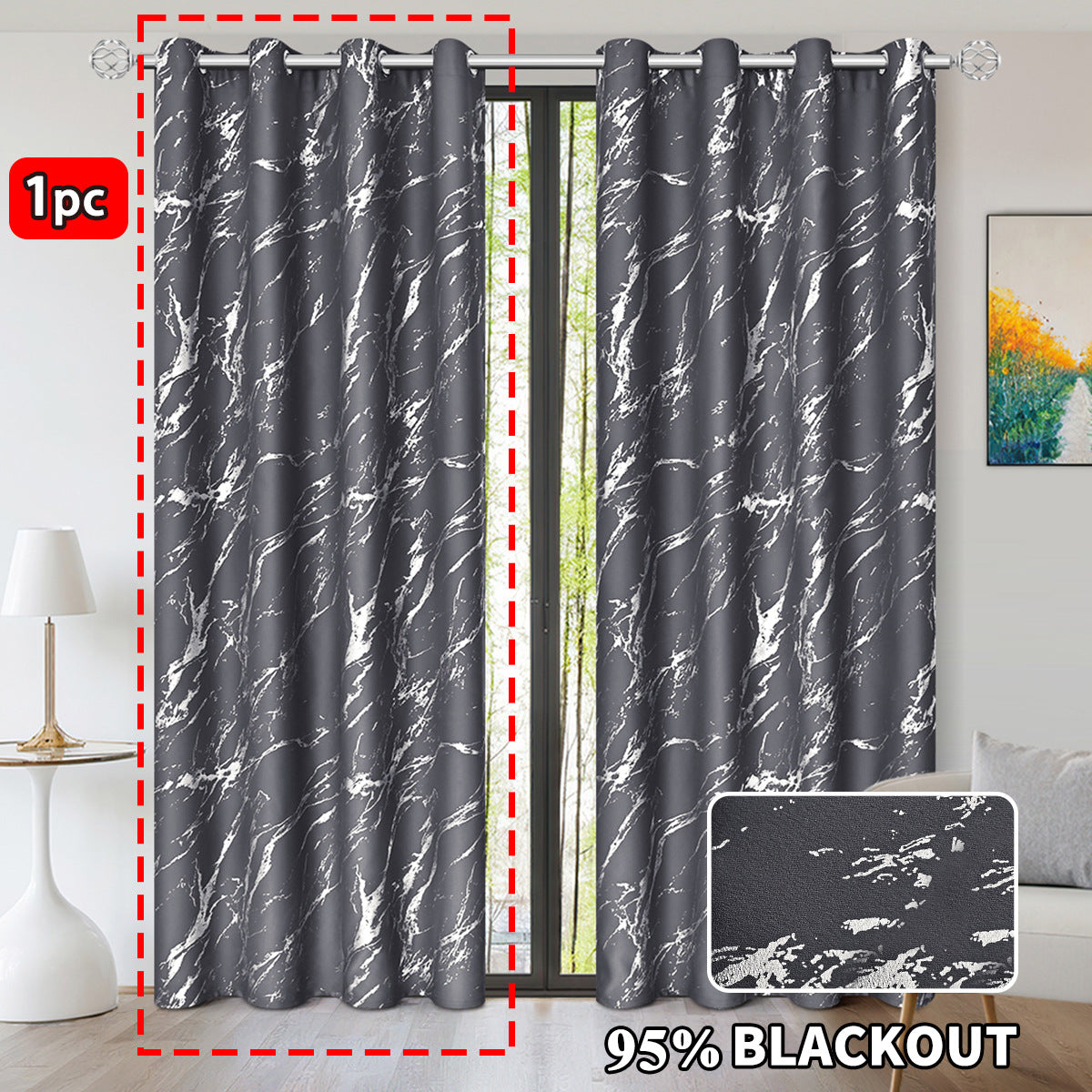 YL-37109 cross-border hot stamping and silver marble high-precision blackout curtain punching living room sunscreen finished curtain