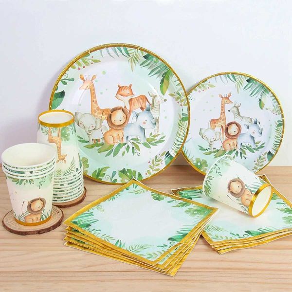 Jungle Animal Disposable Tableware Family Childrens First Birthday Decoration Baby Shower Wildlife Park Party Supplies Forest Land Y250113