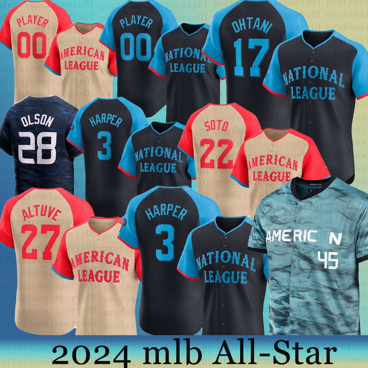 Mike Trout Aaron Judge 2024 All-Star Game BaseballJerseys Jose Altuve Adley Rutschman Shohei Ohtani Juan Soto Tatis Jr. Christian Yelich Gunnar Hend