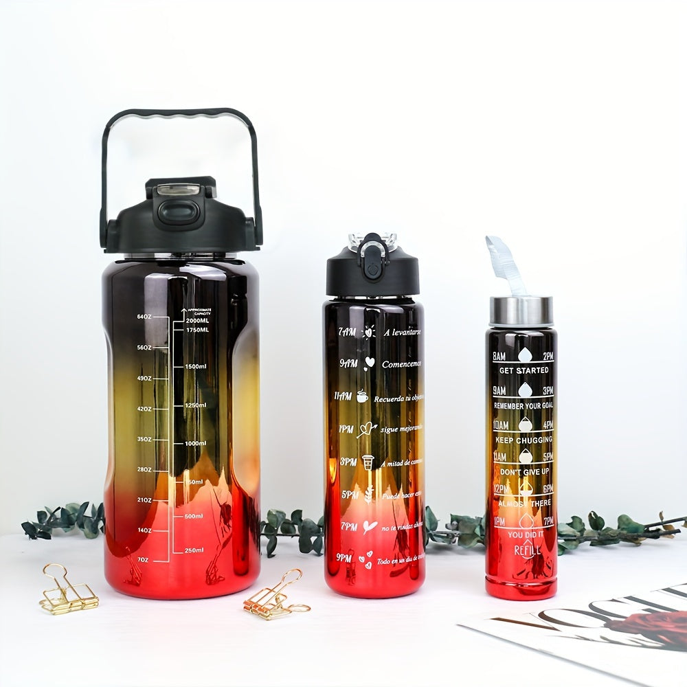 TEMU 3pcs Of Leak Proof Electroplated Gradient Sports Water Bottles With Straws And Time Markers - Offices, Schools, Gyms, And Workouts - Large64oz,