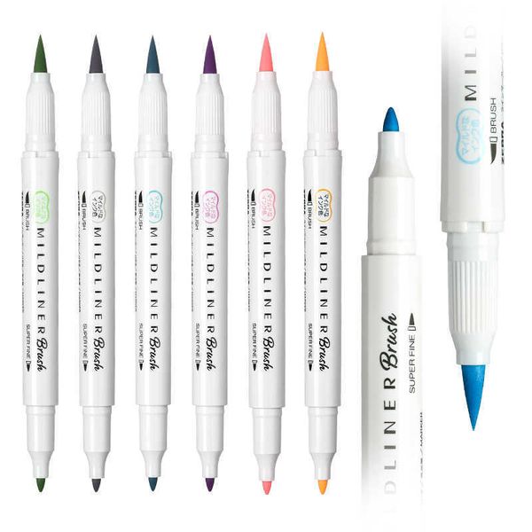 Highlighters MildLiner Double Headed Highlighter Soft Brush Painting Drawing Pen Color Marker Pen Office School Supplies Japanese Stationery